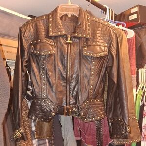 NEVADA BLUE.Studded Moto Black Real  Leather Jacket